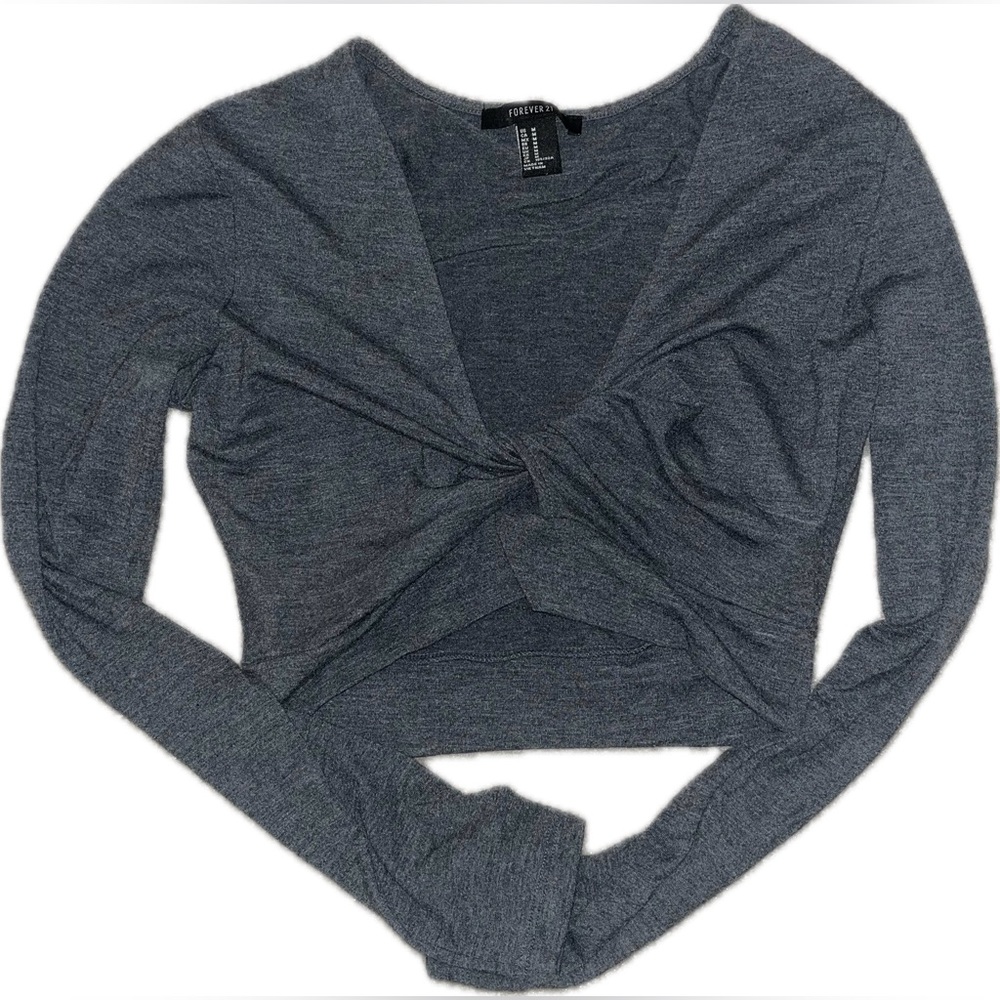 Front knot twist sweater long sleeve cropped top